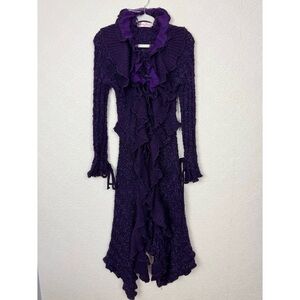 Pretty Angel Purple Ruffle Duster Cardigan Boho Fairy Witchy Silk Wool Sweater